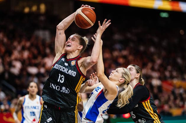 FIBA Women’s Basketball World Cup 2026: France vs. Germany, September 12, 2026; Leonie Fiebich (Germany), 13; Marine Johannes (France), 23; Basketball; FIBA Women’s Basketball World Cup 2026; Final Phase, Semifinal: France vs. Germany on September 12, 2026, at the Uber Arena, Berlin Copyright: xBEAUTIFULxSPORTS Tonhäuserx