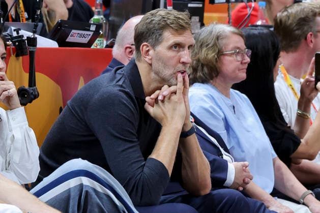 Dirk Nowitzki looks dejected during the FIBA Women s Basketball World Cup Germany 2026 semifinal match between France and Germany at the Berlin Arena on September 12, 2026, in Berlin, Germany. Photo by Marco Steinbrenner, DeFodi Images