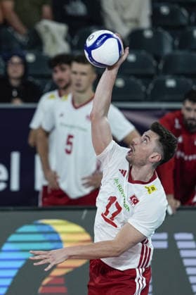 Turkiye v France - CEV EuroVolley 2026 Men CLUJ-NAPOCA, ROMANIA - SEPTEMBER 12: Murat Yenipazar of Turkiye in action during the CEV EuroVolley 2026 match between Turkiye and France at the BTarena in Cluj-Napoca, Romania, on September 12, 2026. Osmancan Gurdogan Anadolu Cluj-Napoca Romania. Editorial use only. Please get in touch for any other usage.  Copyright: x2026xAnadoluxOsmancanxGurdoganx