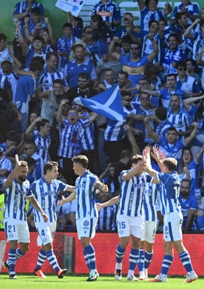 ESP LaLiga EA Sports: Racing Santander vs. Deportivo Alavés. Ville Koski of Alavés scores a goal and celebrates during the LaLiga EA Sports match between Racing Santander and Deportivo Alavés, played at Campos de Sport de El Sardinero Stadium in Cantabria on September 12, 2026, in Spain. Spanish Soccer Copyright: xAgenciaxLOFx