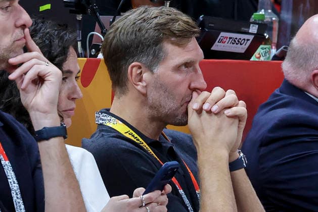 Dirk Nowitzki looks dejected during the FIBA Women s Basketball World Cup Germany 2026 semifinal match between France and Germany at the Berlin Arena on September 12, 2026, in Berlin, Germany. Photo by Marco Steinbrenner, DeFodi Images