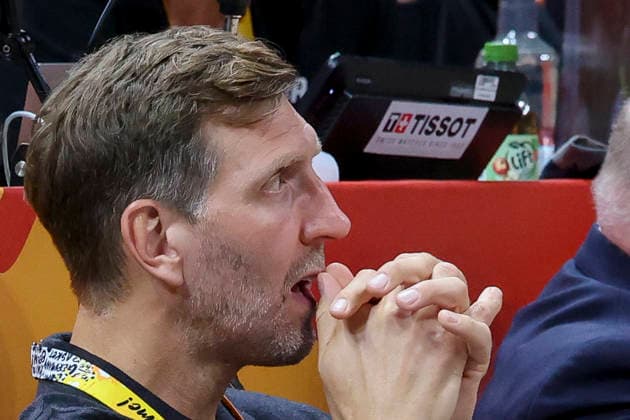 Dirk Nowitzki looks dejected during the FIBA Women s Basketball World Cup Germany 2026 semifinal match between France and Germany at the Berlin Arena on September 12, 2026, in Berlin, Germany. Photo by Marco Steinbrenner, DeFodi Images