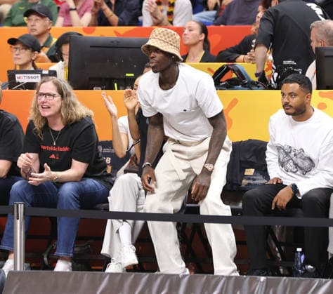 NBA pro Dennis Schröder, along with his wife Ellen and son Dennis, are cheering on the FIBA World Cup women s basketball tournament semifinals for the 2026–2027 season on December 9, 2026, in France: FRA vs. DBB Germany (GER)