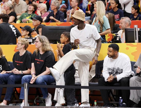 NBA pro Dennis Schröder, along with his wife Ellen and son Dennis, are cheering on the FIBA World Cup women s basketball tournament semifinals for the 2026–2027 season on December 9, 2026, in France: FRA vs. DBB Germany (GER)