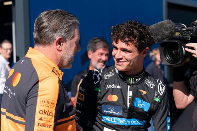 FORMULA 1 SPANISH GRAND PRIX 2026 Lando Norris (GBR) 1 McLaren celebrates pole position with Zak Brown during the Formula 1 Tag Heuer Spanish Grand Prix 2026, Round 14 of the 2026 Formula 1 World Championship, WM, Weltmeisterschaft from 11th - 13th September 2026 at Madring, Madrid, Spain Credit: Eleanor Hoad Every Second Media Editorial use only. All images are copyright Every Second Media Limited. No images may be reproduced without prior permission. Copyright: xIMAGO EveryxSecondxMediax ESM-2154-0084 EleanorxHoadx xEveryxSecondxMediax