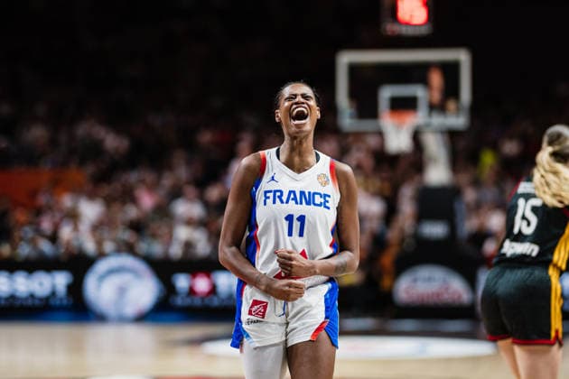 FIBA Women’s Basketball World Cup 2026: France vs. Germany, September 12, 2026—Valeriane Ayayi of France, No. 11, celebrates; CELEBRATION; Basketball; FIBA Women’s Basketball World Cup 2026; Final Round, Semifinal: France vs. Germany on September 12, 2026, at the Uber Arena, Berlin Copyright: xBEAUTIFULxSPORTS Tonhäuserx
