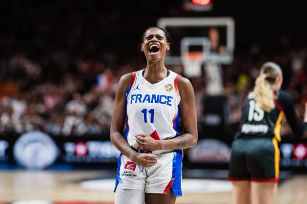 FIBA Women’s Basketball World Cup 2026: France vs. Germany, September 12, 2026—Valeriane Ayayi of France, No. 11, celebrates; CELEBRATION; Basketball; FIBA Women’s Basketball World Cup 2026; Final Phase, Semifinal: France vs. Germany on September 12, 2026, at the Uber Arena, Berlin Copyright: xBEAUTIFULxSPORTS Tonhäuserx