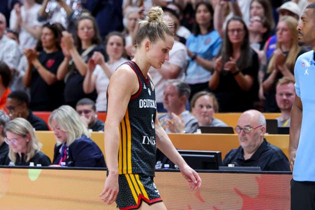 Leonie Fiebich of Germany looks dejected during the FIBA Women’s Basketball World Cup Germany 2026 semifinal match between France and Germany at the Berlin Arena on September 12, 2026, in Berlin, Germany. Photo by Marco Steinbrenner, DeFodi Images
