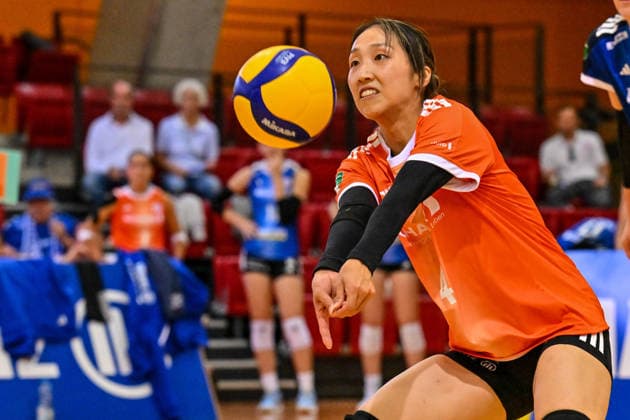 Volleyball Exhibition Match: Allianz MTV Stuttgart vs. VC Kanti Schaffhausen, September 12, 2026; Exhibition Match, Volleyball, Women s, 2026–2027 Season; Allianz MTV Stuttgart in blue vs. VC Kanti Schaffhausen (CH) in black; Stuttgart s libero Yurika Bamba, Copyright: xBEAUTIFULxSPORTS TomxBlochx