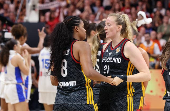 Nyara Sabally, Marie Gülich, German team disappointed after the game Disappointment Sports Basketball FIBA World Cup Women s World Championship Semifinals 2026–2027 Season December 9, 2026 France FRA vs. DBB Germany GER