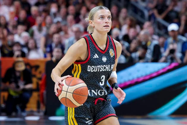 Alexandra Wilke of Germany controls the ball during the FIBA Women s Basketball World Cup Germany 2026 semifinal match between France and Germany at the Berlin Arena on September 12, 2026, in Berlin, Germany. Photo by Marco Steinbrenner, DeFodi Images