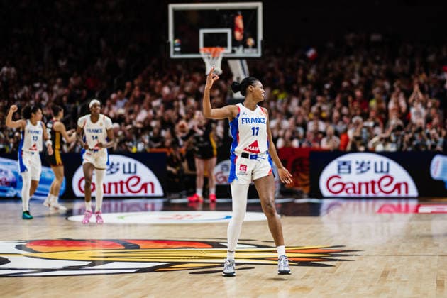 FIBA Women’s Basketball World Cup 2026: France vs. Germany, September 12, 2026—Valeriane Ayayi of France, No. 11, celebrates; CELEBRATION; Basketball; FIBA Women’s Basketball World Cup 2026; Final Phase, Semifinal: France vs. Germany on September 12, 2026, at the Uber Arena, Berlin Copyright: xBEAUTIFULxSPORTS Tonhäuserx