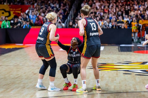 Basketball Berlin, September 12, 2026 FIBA Women’s Basketball World Cup Germany 2026 Semifinal France (FRA) vs. Germany (GER) Alexis Peterson Smalls (Germany, No. 01), Nyara Sabally (Germany, No. 08), Leonie Fiebich (Germany, No. 13)