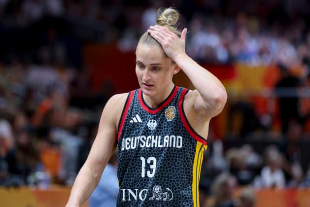 Leonie Fiebich of Germany looks dejected during the FIBA Women s Basketball World Cup Germany 2026 semifinal match between France and Germany at the Berlin Arena on September 12, 2026, in Berlin, Germany. Photo by Marco Steinbrenner, DeFodi Images