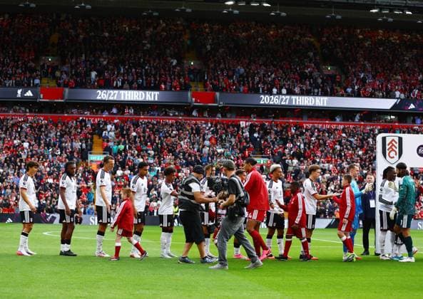 The two teams shake hands ahead of the match Liverpool v Fulham, Premier League, Football, Football, Anfield, Liverpool, UK - 12 Sep 2026Liverpool Anfield United Kingdom EDITORIAL USE ONLY No use with unauthorised audio, video, data, fixture lists, club league logos or live services. Online in-match use limited to 120 images, no video emulation. No use in betting, games or single club league player publications.  Copyright: xMattxWest Shutterstockx 17144551cw