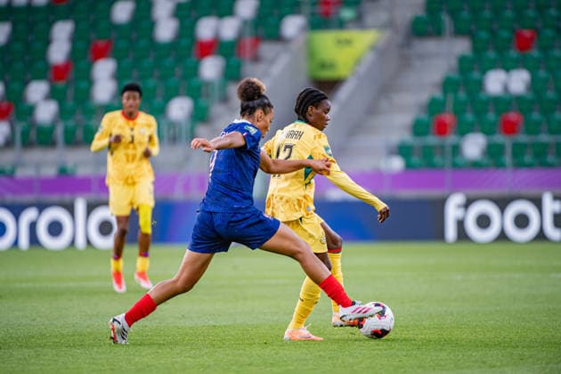 September 12, 2026, Sosnowiec, Silesian Voivodeship, Poland: CHABOD CELIA of France (L) competes the ball with NYARKO SARAH of Ghana (R) during the FIFA U20 Womens World Cup Poland 2026 match between Ghana versus France at ArcelorMittal Park Soccer 2026: FIFA U20 WomenÃ‚Â S World Cup Poland 2026: Ghana - France  - ZUMAs385 20260912_zsp_s385_059 Copyright: xLeopoldxSoglox