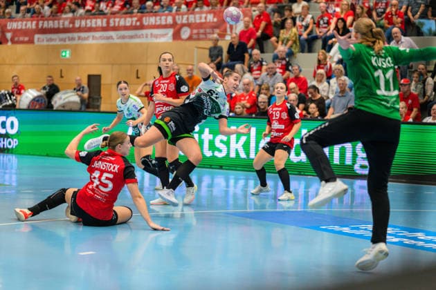 Stephanie Elies, Frisch Auf Göppingen, 63; Jolina Huhnstock, Thuringer HC, 45; Jana Leonie Scheib, Thuringer HC, 20; Laura Kusk, Thuringer HC, 11 (GER); Thuringer HC vs. FRISCH AUF Göppingen, Handball, Alsco Women’s Handball Bundesliga, 2026–2027 season, Matchday 3, Saturday, 6:00 p.m., September 12, 2026 GER, Thuringer HC vs. FRISCH AUF Göppingen, Handball, Alsco Women’s Handball Bundesliga, 2026–2027 season, Matchday 3, Saturday, 6:00 p.m., September 12, 2026, Bad Langensalza Copyright: xMartinxHerbstx