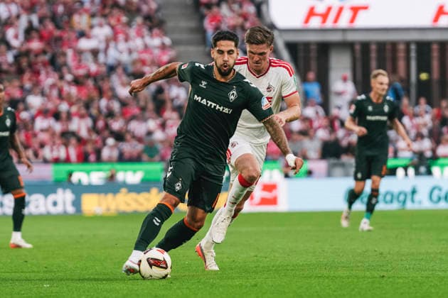 12.09.2026, xjmrgnx, Fussball 1.Bundesliga, 1.FC Koeln - SV Werder Bremen v.l. Zweikampf zwischen Ludovit Reis (15, Bremen) und Marius Bülter (30, Koeln) (DFL DFB REGULATIONS PROHIBIT ANY USE OF PHOTOGRAPHS as IMAGE SEQUENCES and or QUASI-VIDEO) Koeln *** September 12, 2026, xjmrgnx, Soccer, Bundesliga 1, 1 FC Cologne vs. SV Werder Bremen: A tackle between Ludovit Reis (15, Bremen) and Marius Bülter (30, Cologne). DFL and DFB regulations prohibit any use of photographs as image sequences and or quasi-video. Cologne