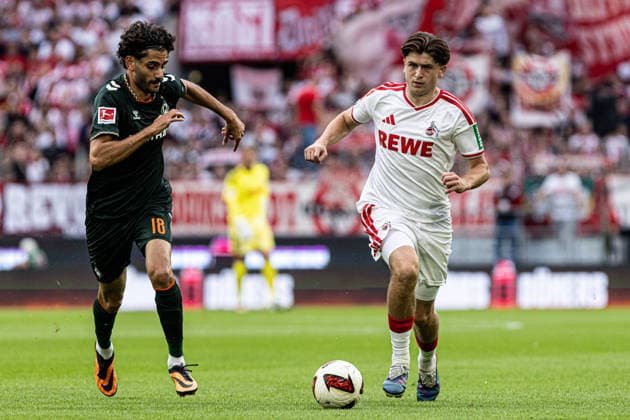 1.Bundesliga: 1. FC Köln - SV Werder Bremen; 12.09.2026 Mikey Moore (1. FC Köln, 47), Auf dem Trikot ist 1st Start Patch, Startelfdebüt-Patch (Topps). 1.Fußball Bundesliga 3. Spieltag: 1. FC Köln - SV Werder Bremen; RheinEnergieStadion, Köln; 12.09.2026 DFL regulations prohibit any use of photographs as image sequences and or quasi video. *** 1 Bundesliga 1 FC Cologne SV Werder Bremen September 12, 2026 Mikey Moore 1 FC Cologne, 47, The jersey features a 1st Start patch and a Starting Lineup Debut patch. Topps 1 Soccer Bundesliga, Matchday 3: 1 FC Cologne vs. SV Werder Bremen at RheinEnergieStadion, Cologne, September 12, 2026 DFL regulations prohibit any use of photographs as image sequences and or quasi-video Copyright: xBEAUTIFULxSPORTS Buriakovx