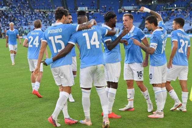 Foto IPP Luciano Adriani Roma 12 09 2026 Campionato di calcio Serie A Tim 2026-20267 Lazio vs Milan Nella foto: l’ esultanza di Tijjani Noslin, con Romano Floriani Mussolini e compagni, dopo il gol del raddoppio segnato Italy Photo Press - World Copyright Roma italy Italia ITALY  Copyright: xR4924_italyphotopressx
