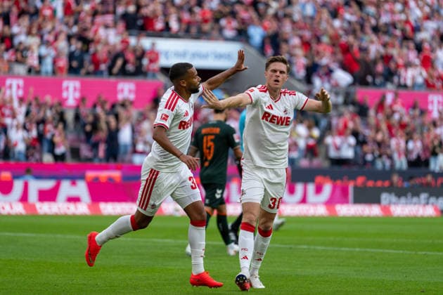 Torschuetze zum 1:0 fuer Koeln Linton Maina (1.FC Koeln, 37) wird gratuliert von Marius Buelter (1.FC Koeln, 30) 1.FC Köln vs. SV Werder Bremen, Fussball, Bundesliga, 3.Spieltag, Saison 2026 27, 12.09.2026, DFL REGULATIONS PROHIBIT ANY USE OF PHOTOGRAPHS AS IMAGE SEQUENCES AND OR QUASI-VIDEO, 1.FC Köln vs. SV Werder Bremen, Fussball, Bundesliga, 3.Spieltag, Saison 2026 27, 12.09.2026 Köln *** Goal scorer for Cologne s 1-0 win, Linton Maina (1 FC Cologne, 37), is congratulated by Marius Buelter (1 FC Cologne, 30). 1 FC Cologne vs. SV Werder Bremen, soccer, Bundesliga, Matchday 3, 2026-27 season, September 12, 2026. DFL regulations prohibit any use of photographs as image sequences and or quasi-video. 1. FC Köln vs. SV Werder Bremen, soccer, Bundesliga, Matchday 3, 2026–27 season, September 12, 2026, Cologne Copyright: xEibner-Pressefoto LukasxBaldygax EP_LBA