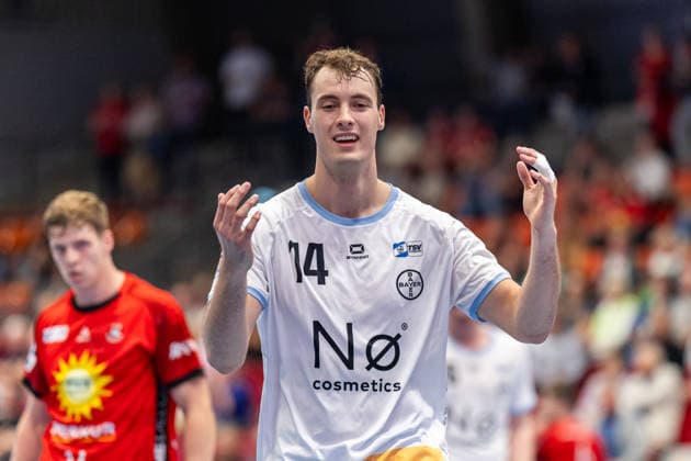 Moritz Koester, TSV Bayer Dormagen, 14, reacts angrily GER, TuS N Luebbecke vs. TSV Bayer Dormagen, Handball, 2. Bundesliga, Matchday 3, 2026–2027 season, September 12, 2026 GER, TuS N Luebbecke vs. TSV Bayer Dormagen, Handball, 2nd Bundesliga, Matchday 3, 2026–2027 season, September 12, 2026 Luebbecke Copyright: xEibner-Pressefoto JanxRollingerx EP_JSK