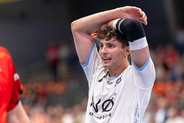 Krischa Leis, TSV Bayer Dormagen, 07, reacts angrily GER, TuS N Luebbecke vs. TSV Bayer Dormagen, Handball, 2. Bundesliga, Matchday 3, 2026–2027 season, September 12, 2026 GER, TuS N Luebbecke vs. TSV Bayer Dormagen, Handball, 2nd Bundesliga, Matchday 3, 2026–2027 season, September 12, 2026 Luebbecke Copyright: xEibner-Pressefoto JanxRollingerx EP_JSK