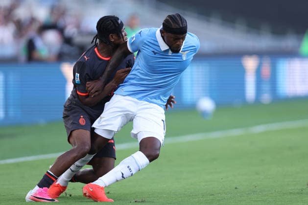 SOCCER - Serie A - SS Lazio vs. AC Milan Photo by IPA ABACAPRESS.COM88445566 - Rome, Italy - September 12, 2026: Samuel Chukwueze (forward) of AC Milan and Nuno Albertino Varela Tavares (defender) of Lazio are seen in action during the 2026–2027 Italian Serie A – Enilive Championship soccer match between SS Lazio and AC Milan at the Olympic Stadium in Rome. Rome Italy  Copyright: xIPAxSport ABACAx