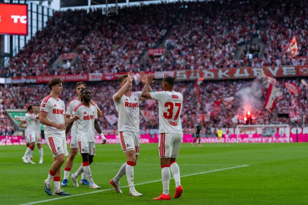 Torschuetze zum 1:0 fuer Koeln Linton Maina (1.FC Koeln, 37) wird gratuliert von Marius Buelter (1.FC Koeln, 30) 1.FC Köln vs. SV Werder Bremen, Fussball, Bundesliga, 3.Spieltag, Saison 2026 27, 12.09.2026, DFL REGULATIONS PROHIBIT ANY USE OF PHOTOGRAPHS AS IMAGE SEQUENCES AND OR QUASI-VIDEO, 1.FC Köln vs. SV Werder Bremen, Fussball, Bundesliga, 3.Spieltag, Saison 2026 27, 12.09.2026 Köln *** Goal scorer for Cologne’s 1–0 win: Linton Maina (1. FC Köln, 37) is congratulated by Marius Buelter (1. FC Köln, 30). 1. FC Köln vs. SV Werder Bremen, soccer, Bundesliga, Matchday 3, 2026–27 season, September 12, 2026. DFL regulations prohibit any use of photographs as image sequences and or quasi-video, 1. FC Köln vs. SV Werder Bremen, soccer, Bundesliga, Matchday 3, 2026–27 season, September 12, 2026, Cologne Copyright: xEibner-Pressefoto LukasxBaldygax EP_LBA