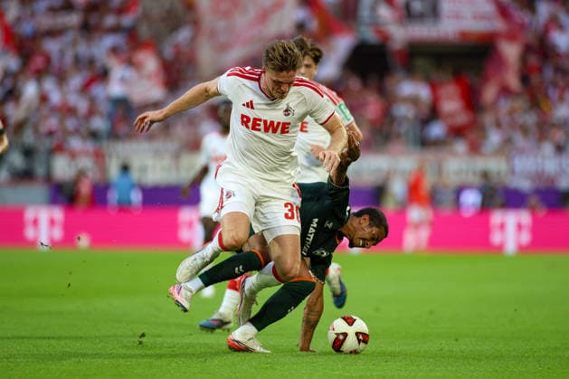 12.09.2026, GER, Fussball, Herren, Bundesliga , 1. Bundesliga, Saison 2026 2027, 1. FC Köln - SV Werder Bremen Marius Bülter (KOE) und Arthur (SVW) im Kampf um den Ball *** September 12, 2026, GER, Soccer, Men s, Bundesliga, 1. Bundesliga, 2026–2027 Season, 1. FC Köln vs. SV Werder Bremen: Marius Bülter (KOE) and Arthur (SVW) battling for the ball Copyright: xSvenxHanischx