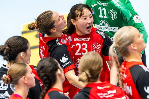 September 12, 2026, GER, Handball, Women, 2026–2027 Season, Alsco 1st Division, Matchday 3, Thüringer HC vs. Frisch Auf Göppingen: Thüringer HC wins the home game against Frisch Auf Göppingen; pictured: Natsuki Aizawa, Thüringer HC, 23, Teresa von Prittwitz (Thüringer HC), 22, 99947 Bad Langensalza, Salza Halle, Mehrz Sports Hall, Thuringia, Germany