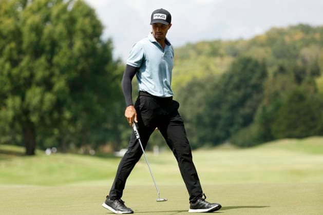FRANKLIN, TN - SEPTEMBER 12: Alvaro Ortiz walks around the No. 7 green as he reads a putt during the third round of the Simmons Bank Open for the Snedeker Foundation, September 12, 2026, at Vanderbilt Legends Club in Franklin, Tennessee. (Photo by Matthew Maxey Icon Sportswire) GOLF: SEP 12 Korn Ferry Tour Simmons Bank Open EDITORIAL USE ONLY Icon260912005