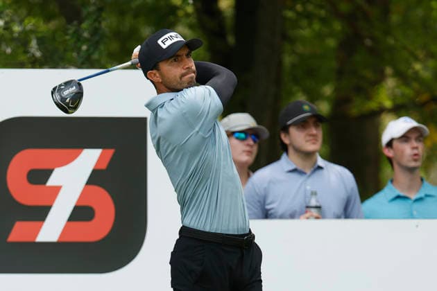 FRANKLIN, TN - SEPTEMBER 12: Alvaro Ortiz watches his tee shot on No. 7 during the third round of the Simmons Bank Open for the Snedeker Foundation, September 12, 2026, at Vanderbilt Legends Club in Franklin, Tennessee. (Photo by Matthew Maxey Icon Sportswire) GOLF: SEP 12 Korn Ferry Tour Simmons Bank Open EDITORIAL USE ONLY Icon260912009