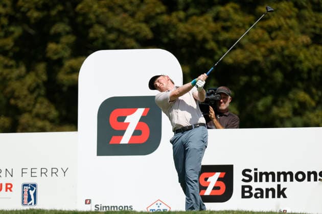 FRANKLIN, TN - SEPTEMBER 12: Sandy Scott hits his tee shot on No. 9 during the third round of the Simmons Bank Open for the Snedeker Foundation, September 12, 2026, at Vanderbilt Legends Club in Franklin, Tennessee. (Photo by Matthew Maxey Icon Sportswire) GOLF: SEP 12 Korn Ferry Tour Simmons Bank Open EDITORIAL USE ONLY Icon260912012