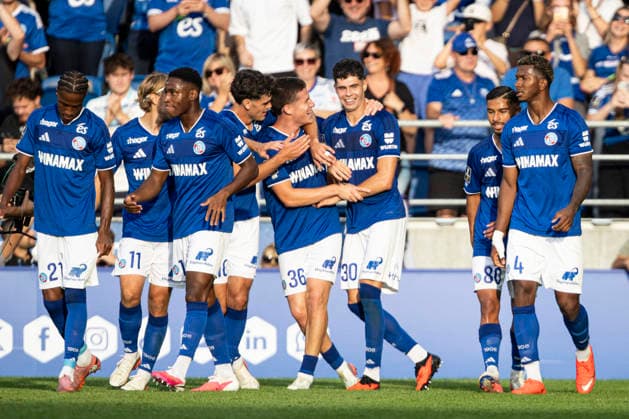 FOOTBALL: RC Strasbourg Alsace v AS Monaco Matchday 4 Ligue 1 McDonald s - 12 09 2026 Joie des joueurs de l equipe de apres le but de Racing Strasbourg StrasbourgFrance  Copyright: xx