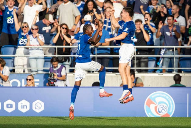 FOOTBALL: RC Strasbourg Alsace v AS Monaco Matchday 4 Ligue 1 McDonald s - 12 09 2026 Joie des joueurs de l equipe de apres le but de Racing Strasbourg StrasbourgFrance  Copyright: xx
