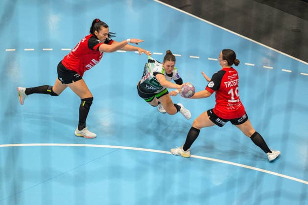 Mariel Stefanie ten Velde, Frisch Auf Göppingen, 16, Jana Leonie Scheib Thuringer HC, 20, Sabrina Troester Thuringer HC, 19 GER, Thuringer HC vs. FRISCH AUF Göppingen, Handball, Alsco Women’s Handball Bundesliga, 2026–2027 season, Matchday 3, Saturday, 6:00 p.m., September 12, 2026 GER, Thuringer HC vs. FRISCH AUF Göppingen, Handball, Alsco Women’s Handball Bundesliga, 2026–2027 season, Matchday 3, Saturday, 6:00 p.m., September 12, 2026, Bad Langensalza Copyright: xMartinxHerbstx