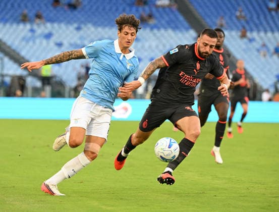 IPA88449738 - Lazio s Romano Floriani Mussolini battles for the ball with Milan s Mario Gila during the 2026–2027 Italian Serie A match between SS Lazio and AC Milan at the Olympic Stadium in Rome on September 12, 2026.  Copyright: xFabrizioxCorradetti IPAxSportx xx IPA88449738