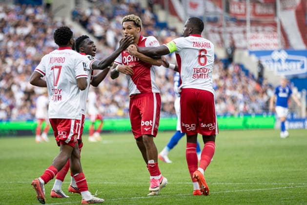 FOOTBALL: RC Strasbourg Alsace v AS Monaco Matchday 4 Ligue 1 McDonald s - 12 09 2026 Joie des joueurs de l equipe de As Monaco apres le but de Paris Brunner 29 (AS Monaco) StrasbourgFrance  Copyright: xelyxandroxcegarrax