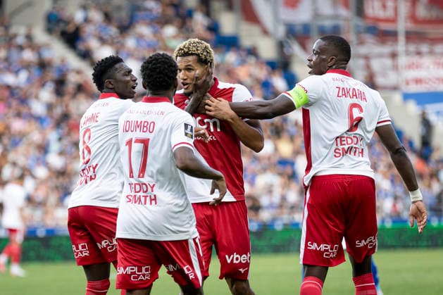 FOOTBALL: RC Strasbourg Alsace v AS Monaco Matchday 4 Ligue 1 McDonald s - 12 09 2026 Joie des joueurs de l equipe de As Monaco apres le but de Paris Brunner 29 (AS Monaco) StrasbourgFrance  Copyright: xelyxandroxcegarrax
