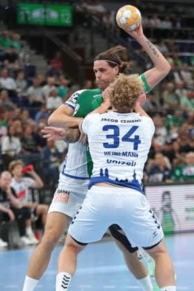 Handball, HBL2: SC DHfK Leipzig vs. VfL Lübeck Schwartau, September 12, 2026; Dean Bombac 44; SC DHfK Leipzig in a tight spot. Handball, 2nd Bundesliga, 2026–2027 season, Matchday 3: SC DHfK Leipzig vs. VfL Lübeck Schwartau on September 12, 2026, at the Quarterback Immobilien Arena Leipzig Copyright: xBEAUTIFULxSPORTS JanxKaeferx