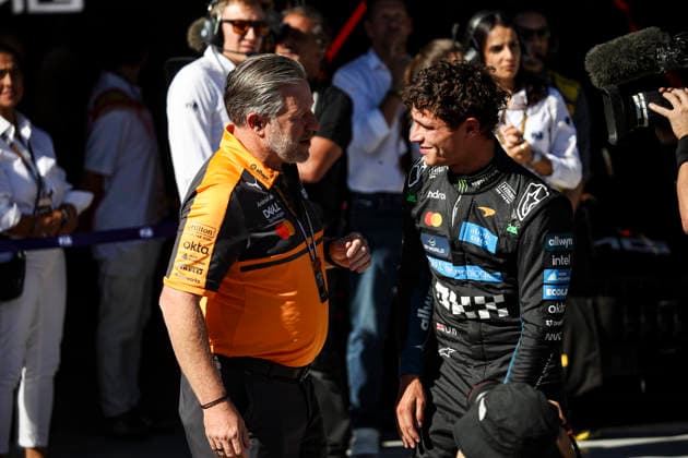 BROWN Zak (usa), CEO of of McLaren Racing¨01 NORRIS Lando (gbr), McLaren F1 Team MCL40, during the 2026 Formula 1 Spanish Grand Prix, 14th round of the 2026 Formula One World Championship, WM, Weltmeisterschaft from September 11 to 13, 2026 on the Madring, in Madrid, Spain Madrid Spain *** BROWN, Zak (USA), CEO of McLaren Racing 01; NORRIS, Lando (GBR), McLaren F1 Team MCL40, during the 2026 Formula 1 Spanish Grand Prix, the 14th round of the 2026 Formula One World Championship, held from September 11 to 13, 2026 at the Madrid Circuit, in Madrid, Spain Madrid Spain