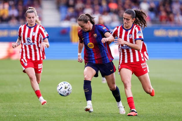 September 12, 2026, Sant Joan Despi, Barcelona, Spain: Ewa Pajor of FC Barcelona, Barca and Maite Zubieta Arambarri of Atletico de Madrid in action during the Spanish Women league, Liga F, football match played between FC Barcelona and Atletico de Madrid at Johan Cruyff Stadium on September 12, 2026 in Sant Joan Despi, Barcelona. Sant Joan Despi Spain - ZUMAa181 20260912_zaa_a181_239 Copyright: xJavierxBorregox