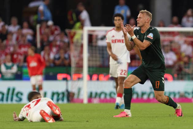 Marco Gruell (SV Werder Bremen) gestikuliert, Gestik waehrend des Spiels der 1. Bundesliga zwischen 1. FC Koeln und SV Werder Bremen, RheinEnergieStadion am 12. September 2026 in Koeln, Deutschland. (Foto von Oliver Kaelke DeFodi Images) +++ Marco Gruell (SV Werder Bremen) gestures during the Bundesliga match between 1. FC Koeln and SV Werder Bremen at RheinEnergieStadion on September 12, 2026 in Cologne, Germany. (Photo by Oliver Kaelke DeFodi Images) DFB DFL REGULATIONS PROHIBIT ANY USE OF PHOTOGRAPHS AS IMAGE SEQUENCES AND OR QUASI-VIDEO. (Photo by Oliver Kaelke DeFodi Images) - *** Marco Gruell of SV Werder Bremen gesturing during the Bundesliga match between 1. FC Köln and SV Werder Bremen, RheinEnergieStadion on September 12, 2026, in Cologne, Germany. Photo by Oliver Kaelke, DeFodi Images. Marco Gruell of SV Werder Bremen gestures during the Bundesliga match between 1. FC Köln and SV Werder Bremen at RheinEnergieStadion on September 12, 2026 in Cologne, Germany. Photo by Oliver Kaelke, DeFodi Images. DFB and DFL regulations prohibit any use of photographs as image sequences and or quasi-video. Photo by Oliver Kaelke, DeFodi Images.