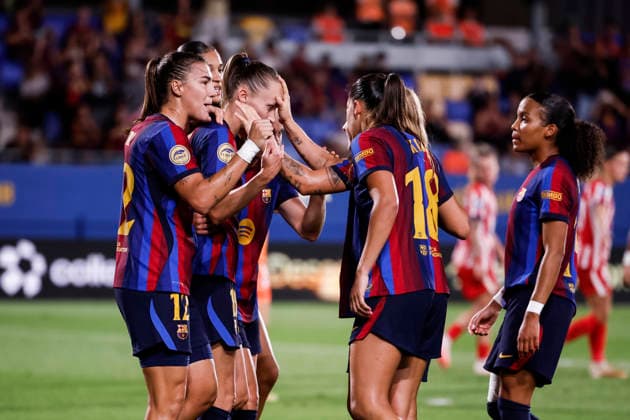 September 12, 2026, Sant Joan Despi, Barcelona, Spain: Caroline Graham of FC Barcelona, Barca celebrates a goal with teammates during the Spanish Women league, Liga F, football match played between FC Barcelona and Atletico de Madrid at Johan Cruyff Stadium on September 12, 2026 in Sant Joan Despi, Barcelona. FC Barcelona V Atletico De Madrid - Liga F  - ZUMAa181 20260912_zaa_a181_262 Copyright: xJavierxBorregox