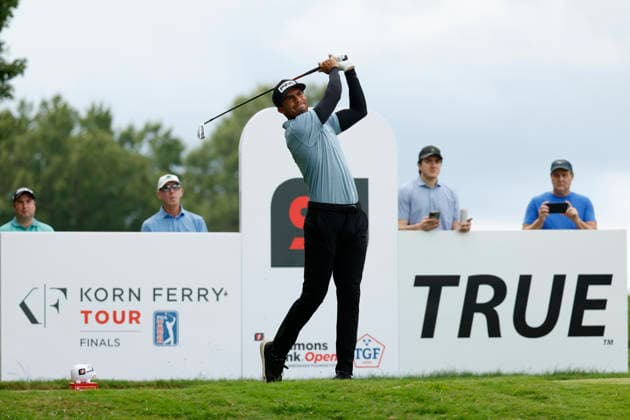 FRANKLIN, TN - SEPTEMBER 12: Alvaro Ortiz watches his tee shot on No. 3 during the third round of the Simmons Bank Open for the Snedeker Foundation, September 12, 2026, at Vanderbilt Legends Club in Franklin, Tennessee. (Photo by Matthew Maxey Icon Sportswire) GOLF: SEP 12 Korn Ferry Tour Simmons Bank Open EDITORIAL USE ONLY Icon260912034