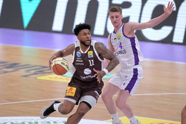 Anthony Gaines, Syntainics MBC 11, Daniel Kirchner, BG Göttingen 4, GER, BG Göttingen vs. Syntainics MBC, Basketball BBL Cup, 1st Round, 2026–2027 Season, September 12, 2026, GER, BG Göttingen Syntainics MBC, Basketball BBL Cup, Round 1, 2026–2027 Season, September 12, 2026, Göttingen Copyright: xEibner-Pressefotox xRolandxSippelx EP_RSL
