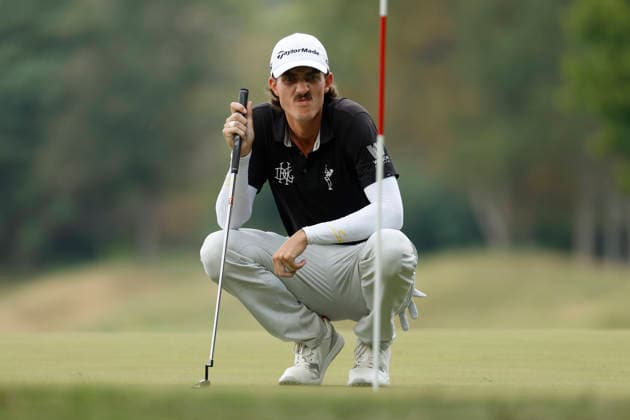 FRANKLIN, TN - SEPTEMBER 12: Ross Steelman makes a face as he reads a putt on No. 7 during the third round of the Simmons Bank Open for the Snedeker Foundation, September 12, 2026, at Vanderbilt Legends Club in Franklin, Tennessee. (Photo by Matthew Maxey Icon Sportswire) GOLF: SEP 12 Korn Ferry Tour Simmons Bank Open EDITORIAL USE ONLY Icon260912047