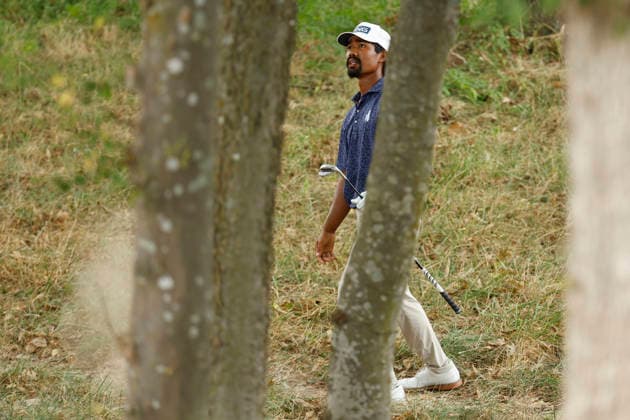 FRANKLIN, TN - SEPTEMBER 12: Phichaksn Maichon watches his shot from the woods behind No. 7 during the third round of the Simmons Bank Open for the Snedeker Foundation, September 12, 2026, at Vanderbilt Legends Club in Franklin, Tennessee. (Photo by Matthew Maxey Icon Sportswire) GOLF: SEP 12 Korn Ferry Tour Simmons Bank Open EDITORIAL USE ONLY Icon260912048