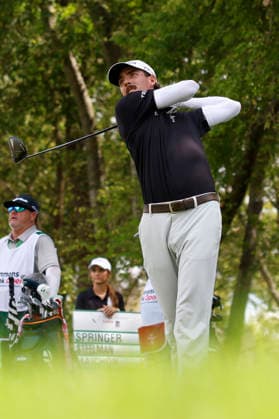 FRANKLIN, TN - SEPTEMBER 12: Ross Steelman watches his drive on No. 8 during the third round of the Simmons Bank Open for the Snedeker Foundation, September 12, 2026, at Vanderbilt Legends Club in Franklin, Tennessee. (Photo by Matthew Maxey Icon Sportswire) GOLF: SEP 12 Korn Ferry Tour Simmons Bank Open EDITORIAL USE ONLY Icon260912050